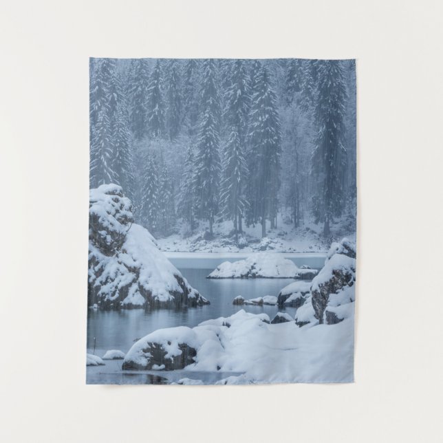 Schneefallsee Fusine, Italien Wandteppich (Vorderseite)