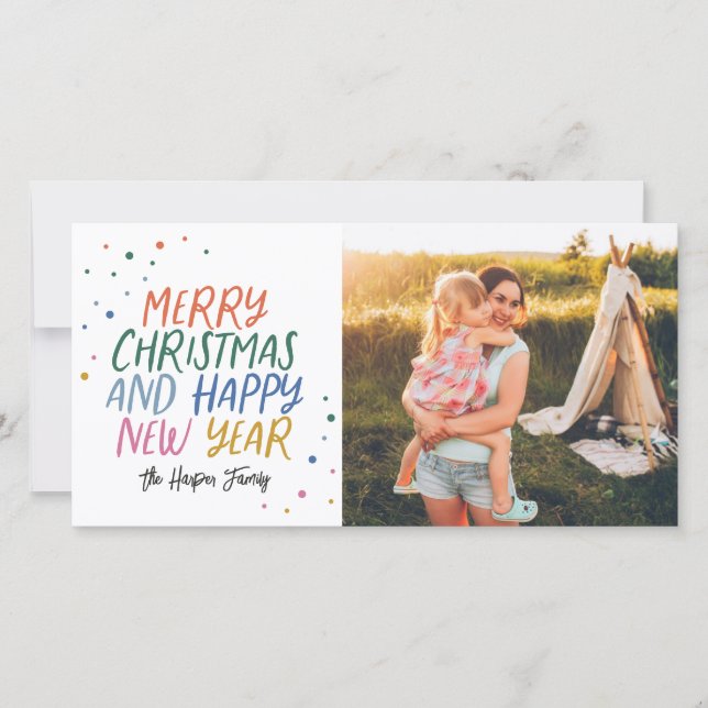 Schneefarbiges frohe Weihnachtsfest Foto Feiertagskarte (Vorderseite)