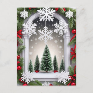 ❄️ Schneefenster Weihnachtskiefer Rot Deko Postkarte