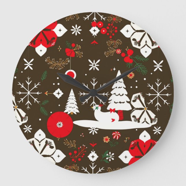 Schneefest-Muster Große Wanduhr (Vorderseite)