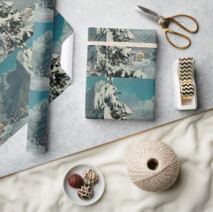 Schneefichten Vintage Schweiz Chalet Weihnachten Geschenkpapier