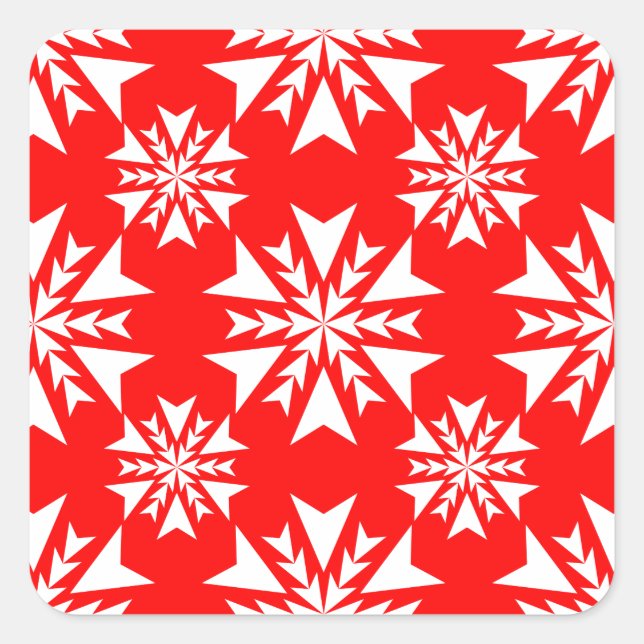 Schneeflocke 13 Rot Quadratischer Aufkleber (Vorderseite)