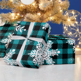 Schneeflocke Aquamarin Black Kariert Wrapping Pape Geschenkpapier