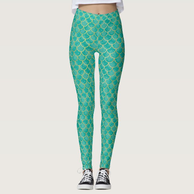 Schneeflocke, aquamarin und goldfarben, mit Fischs Leggings (Vorderseite)