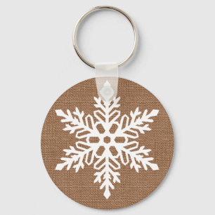 Schneeflocke auf Leinwand-rustikalem Weihnachten Schlüsselanhänger