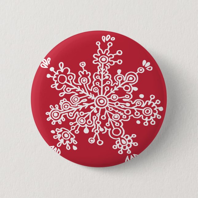 Schneeflocke auf Rot Button (Vorderseite)