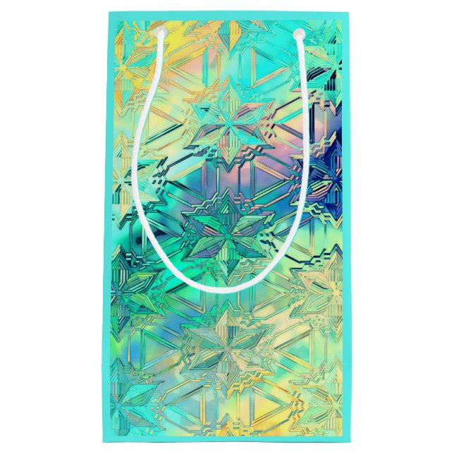 Schneeflocke aus Hartglas, farbig aquamarin, rosa  Kleine Geschenktüte (Vorderseite)