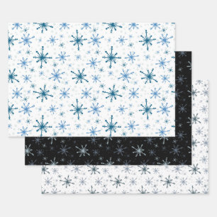 Schneeflocke Einfaches Muster Wintergeschenk für 3 Geschenkpapier Set