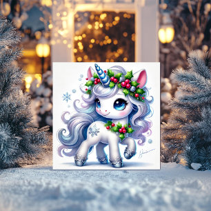 Schneeflocke Einhorn mit Icy Blue Details Feiertagskarte