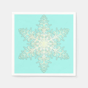 Schneeflocke eisige Spitze Winterweiß und aquamari Serviette