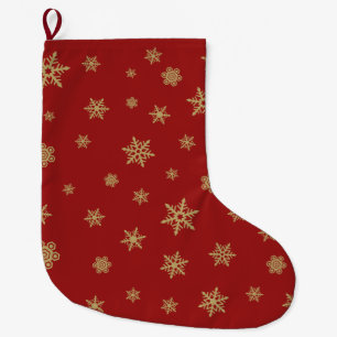 Schneeflocke-Entwurfs-Gold auf Rot Großer Weihnachtsstrumpf