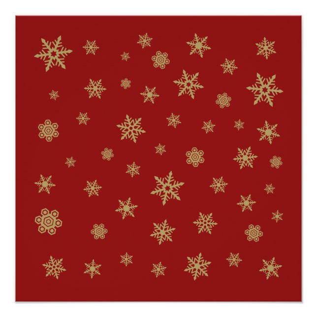 Schneeflocke-Entwurfs-Gold auf Rot Poster (Vorderseite)