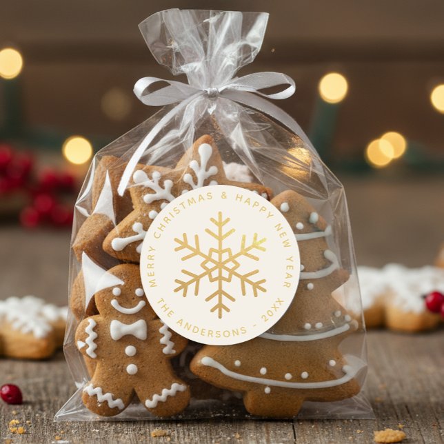 Schneeflocke Faux Gold Frohe Weihnachten Glücklich Runder Aufkleber (Von Creator hochgeladen)