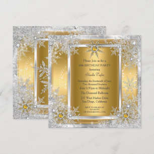 Schneeflocke Gold Silber Winter Wonderland Party 2 Einladung