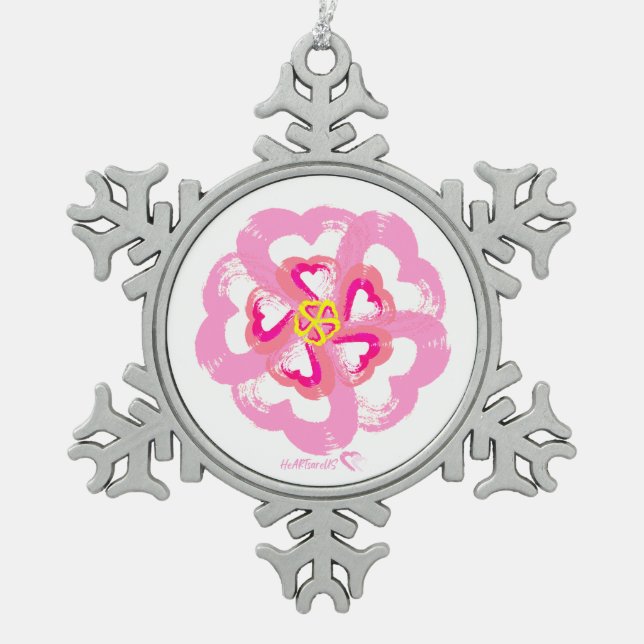 Schneeflocke Herzdekoration Schneeflocken Zinn-Ornament (Vorderseite)