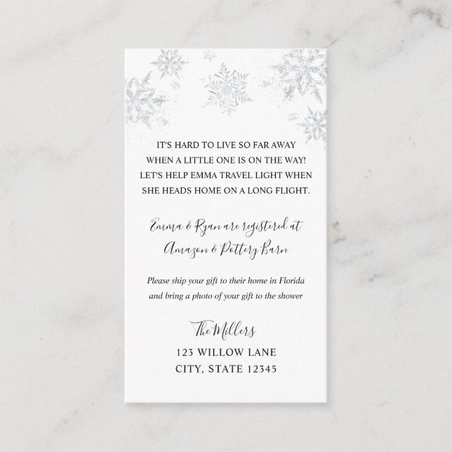 Schneeflocke Langstrecken-Babydusche Begleitkarte (Vorderseite)