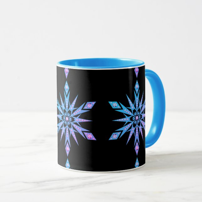 Schneeflocke lila blauer Diamant Mitte des Jahrhun Tasse (VorderseiteRechts)