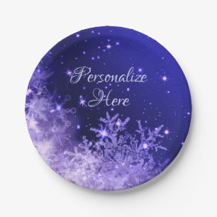 Schneeflocke lila glänzende Winterpapierplatte Pappteller