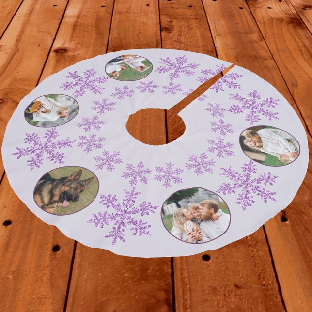 Schneeflocke Lila Glau Farbenfroh 5 Foto Weihnacht Polyester Weihnachtsbaumdecke (Add 5 of your favorite photos to this glam faux glitter snowflake Christmas tree skirt in purple)