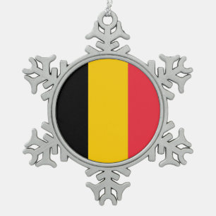 Schneeflocke mit belgischer Flagge Schneeflocken Zinn-Ornament