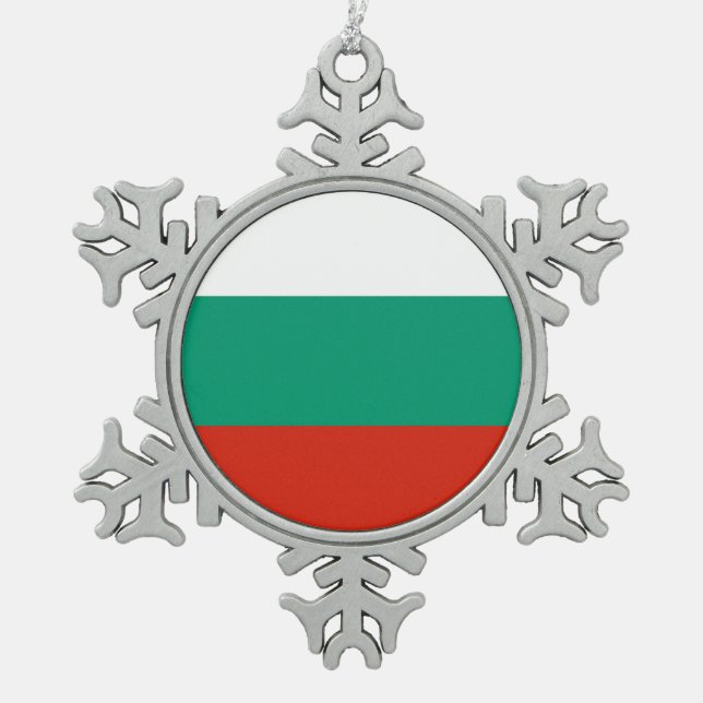 Schneeflocke mit bulgarischer Flagge Schneeflocken Zinn-Ornament (Vorderseite)