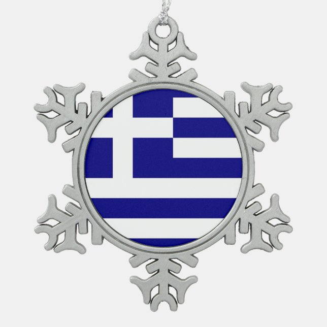 Schneeflocke mit griechischer Flagge Schneeflocken Zinn-Ornament (Vorderseite)