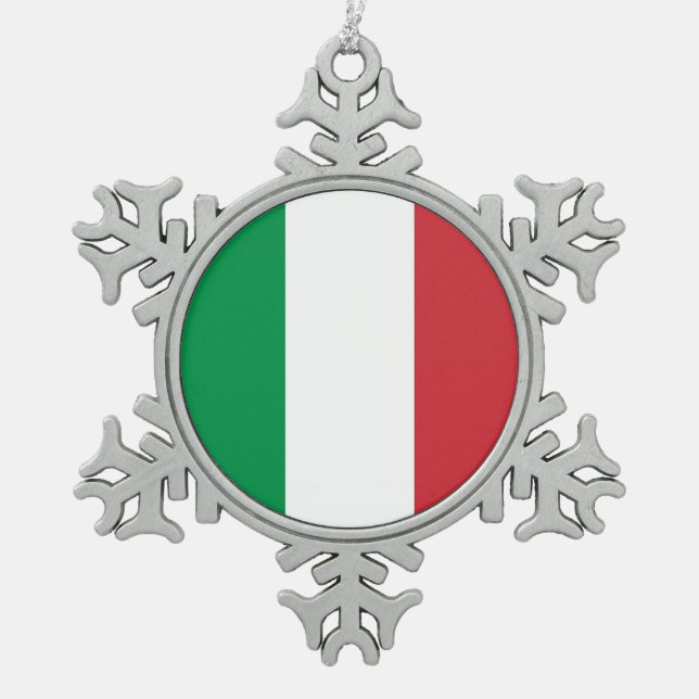 Schneeflocke mit italienischer Flagge Schneeflocken Zinn-Ornament (Vorderseite)