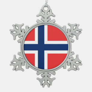 Schneeflocke mit norwegischer Flagge Schneeflocken Zinn-Ornament