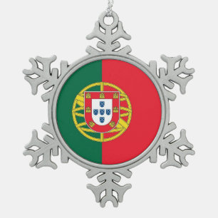 Schneeflocke mit portugiesischer Flagge Schneeflocken Zinn-Ornament