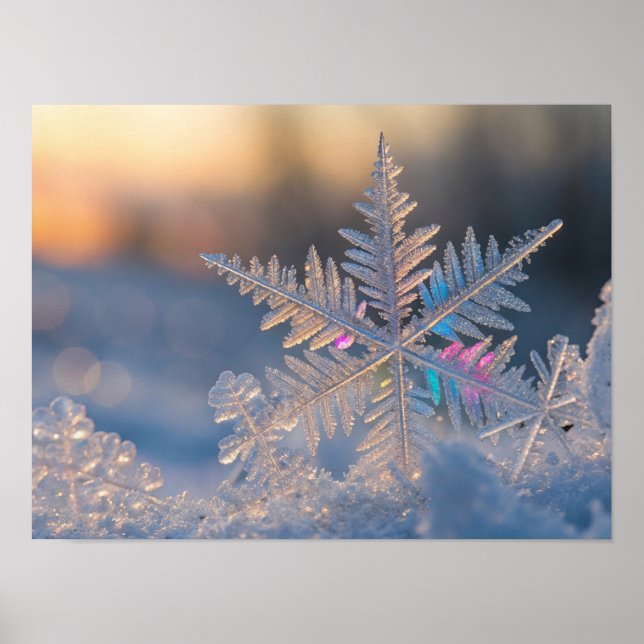 Schneeflocke mit Prismeneffekt Poster (Vorne)