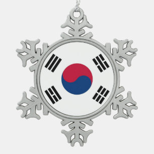 Schneeflocke mit Südkoreaflagge Schneeflocken Zinn-Ornament