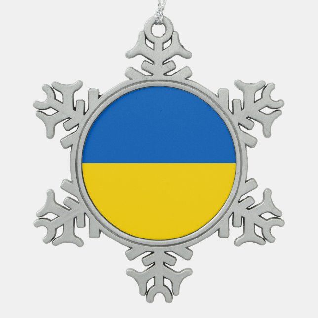 Schneeflocke mit ukrainischer Flagge Schneeflocken Zinn-Ornament (Vorderseite)