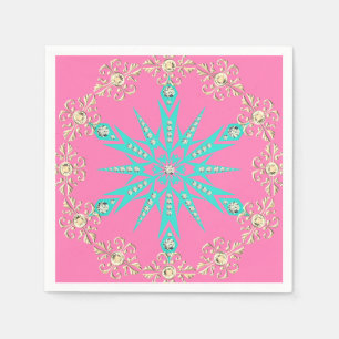 Schneeflocke Mitte des Jahrhunderts türkis rosa Vi Serviette