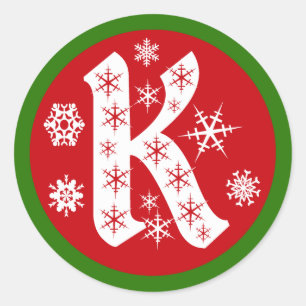 Schneeflocke-Monogramm-Buchstabe K Runder Aufkleber