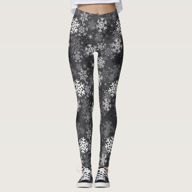 Schneeflocke-Muster-Druck-Leggings, grau Leggings (Vorderseite)