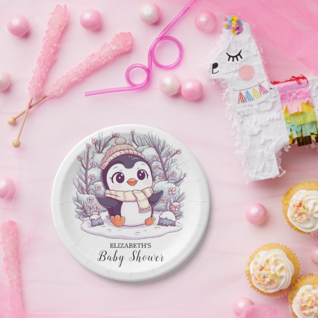 Schneeflocke Niedliche Pinguin-Babydusche Pappteller (Party)