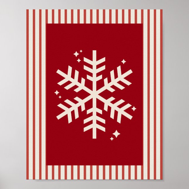Schneeflocke Rot Gestreift Poster (Vorne)