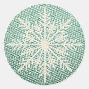 Schneeflocke rustikal bestickt Winter Vintag aquam Runder Aufkleber