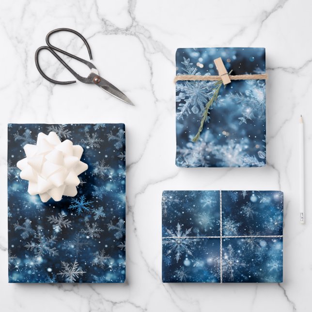 Schneeflocke-Snowflake-Glittering-Snowflake-Design Geschenkpapier Set (Vorderseite)