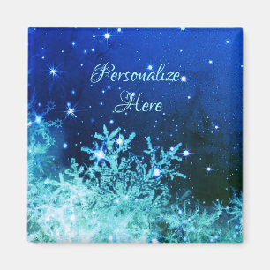 Schneeflocke strahlt blauer aquamariner Winter Magnet