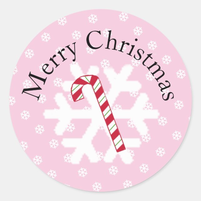 Schneeflocke und Candy Cane Classic Round Sticker (Vorderseite)