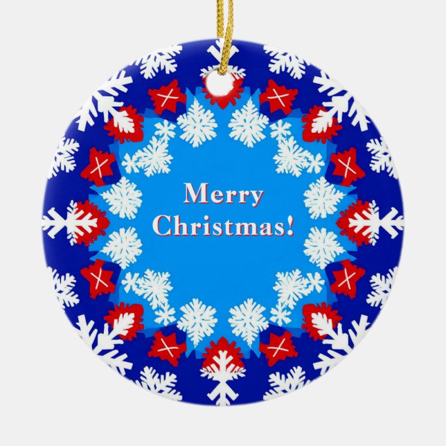 Schneeflocke und Geschenkmuster Keramik Ornament (Vorne)
