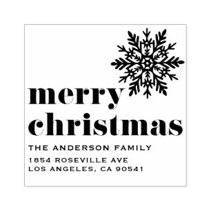 Schneeflocke und mutige Typografie Frohe Weihnacht Gummistempel