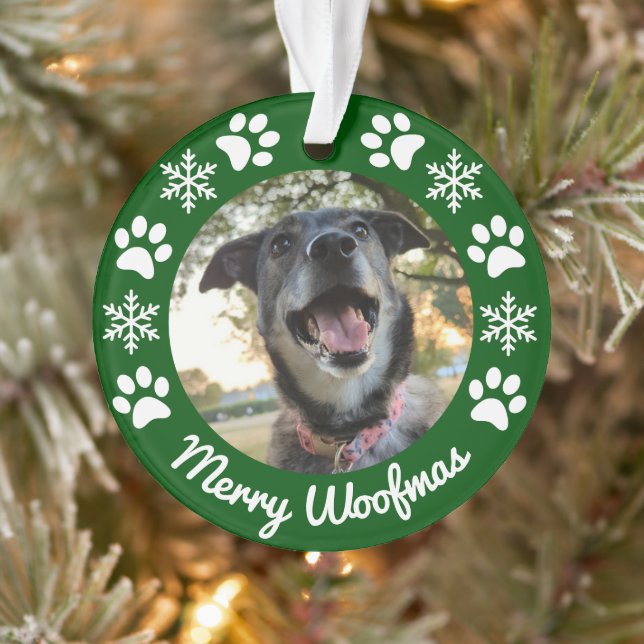 Schneeflocke und Paw Print Hund Foto Weihnachten Ornament (Baum)