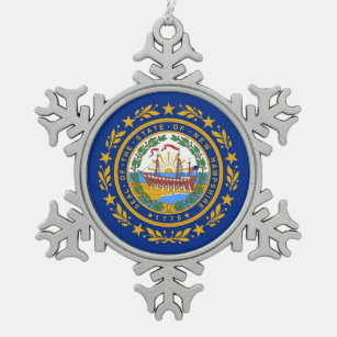 Schneeflocke-Verzierung mit New Hampshire-Flagge Schneeflocken Zinn-Ornament