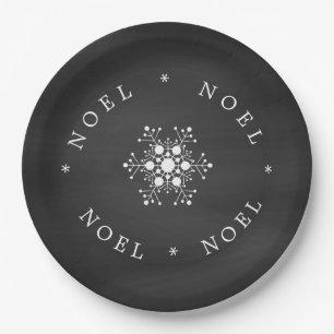 Schneeflocke-Weihnachten auf schwarzem Tafel-Blick Pappteller