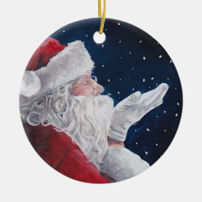 Schneeflocke-Weihnachtskunst-Verzierung Sankt Keramik Ornament (Vorne)