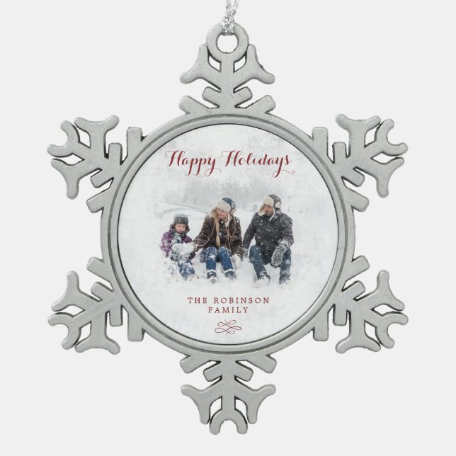 Schneeflocke-Weihnachtsverzierung Schneeflocken Zinn-Ornament (Vorderseite)