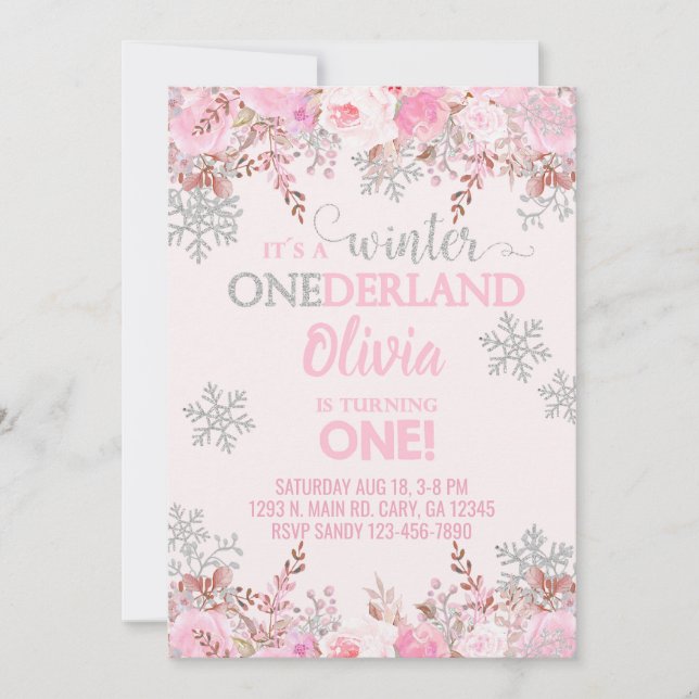 Schneeflocke Wintermädchen 1. Geburtstag einladen. Einladung (Vorderseite)