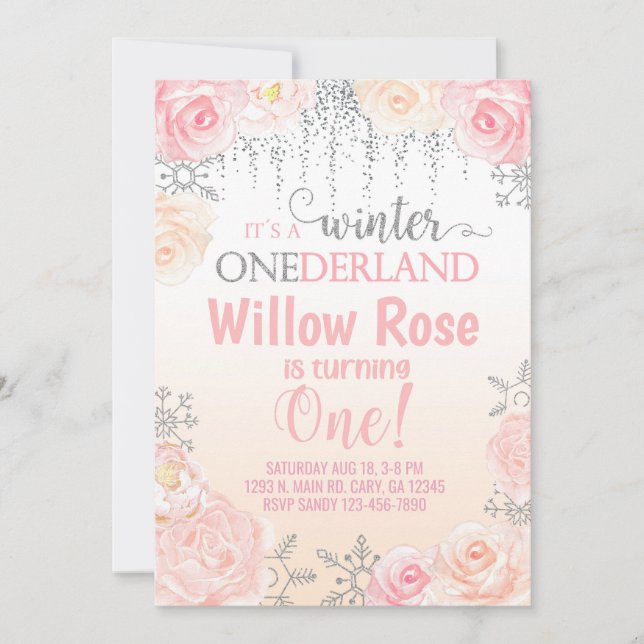 Schneeflocke Wintermädchen 1. Geburtstag einladen. Einladung (Vorderseite)